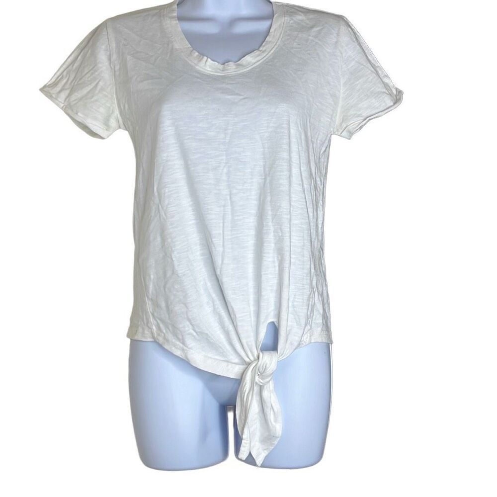 LaMarque Pullover Crewneck TShirt Cream Short Sleeve Scoop Neck Tie Front‎ XS
